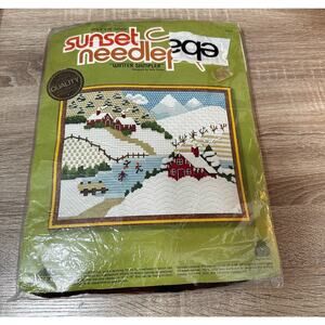 Sunset Needlepoint Kit 15x18" Winter Sampler Vintage Sealed Wool Yarn 6818 Craft